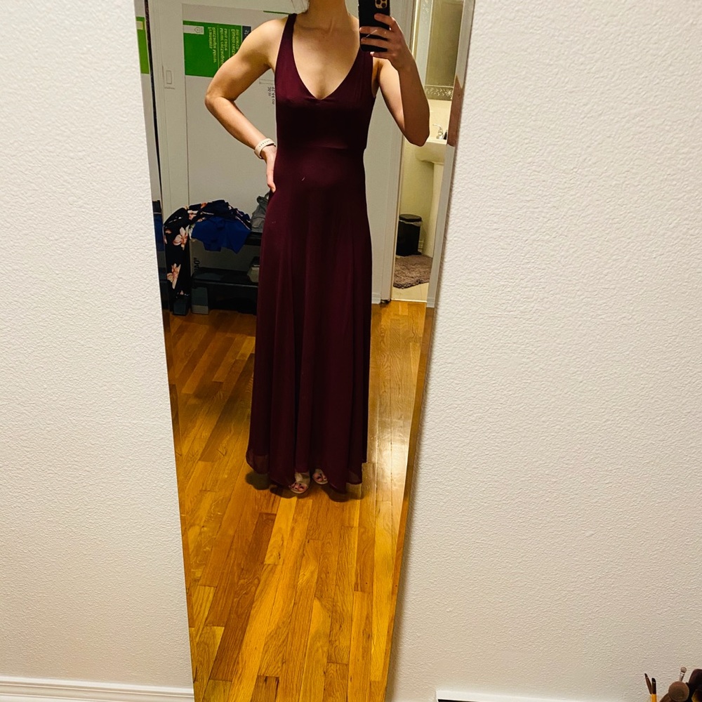 Long Open Back Maroon Dress by MuMu